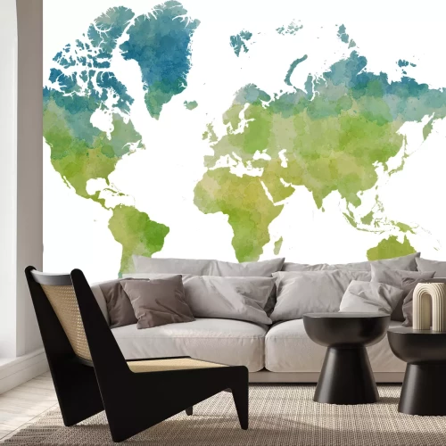 Fotobehang Wereldkaart groen aquarel