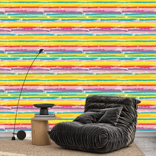Behang Imitatie van veelkleurige strepen geschilderd met verf