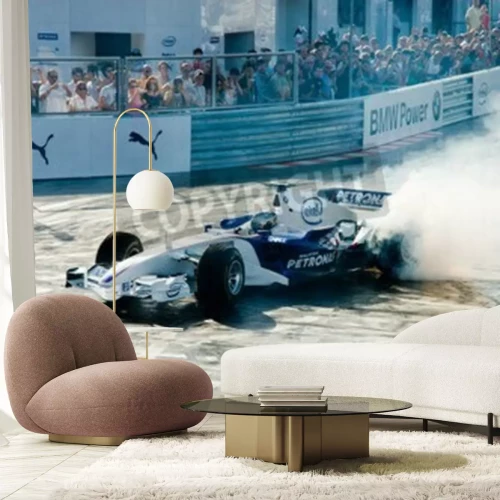 Fotobehang Rome, Italië - 23 juni 2007 de Formule 1 Sauber Bmw met Sebastian Vettel rijden race test bij Sauber Bmw Rome festival