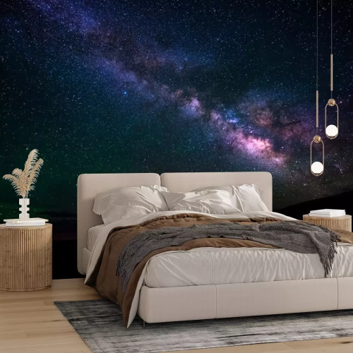 Sticker Galaxy sterrenhemel en zwart landschap