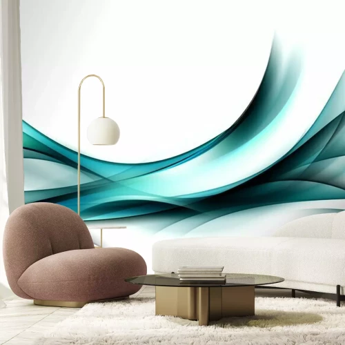 Fotobehang Groene golven op witte achtergrond