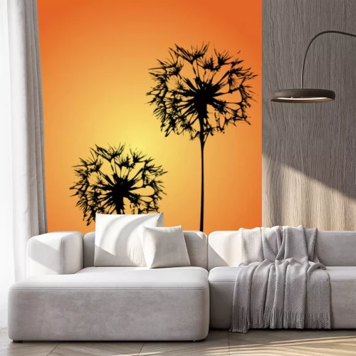 Sticker Grote paardebloem bloemen op een oranje achtergrond