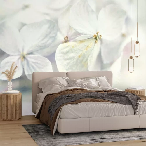 Fotobehang Hydrangeas in winter style on mulberry paper texture for background