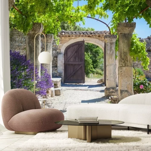 Fotobehang Stenen poort met wijnranken