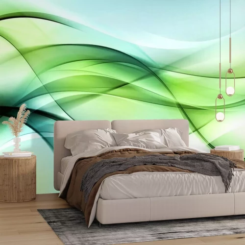 Fotobehang Groen-blauwe abstracte golven