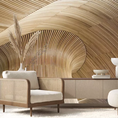 Fotobehang Architectonische details van de Welsh Assembly gebouw, de Baai van Cardiff, u