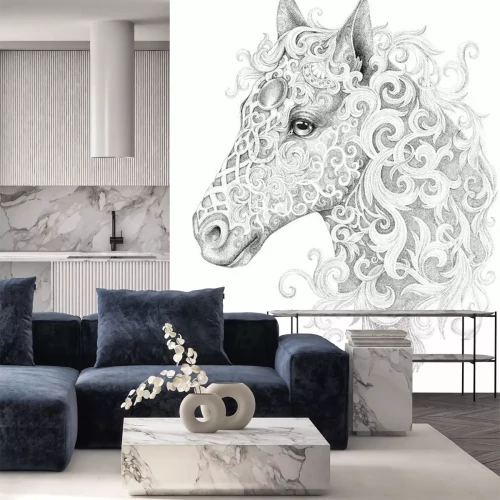 Sticker Paardenhoofd met manen gemaakt van ornamenten