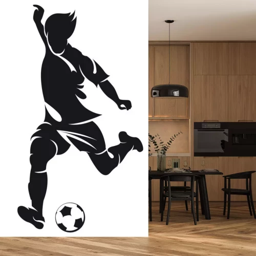 Sticker Vector voetbal (voetbal) speler silhouet met bal geïsoleerde