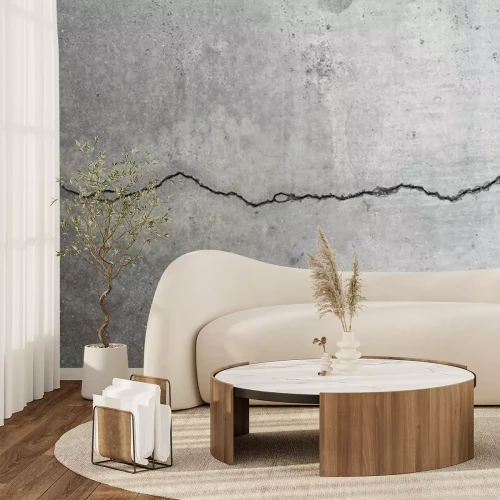 Fotobehang Horizontale scheur langs betonnen muur