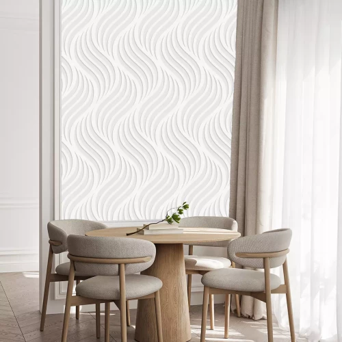 Behang Papier geknipt golvend bladeren op grijs