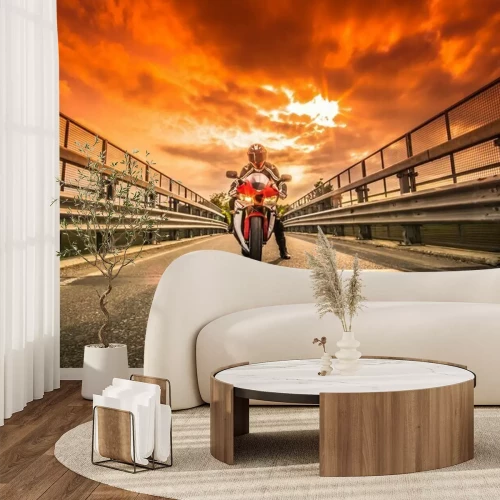 Fotobehang Motorrijder op de weg