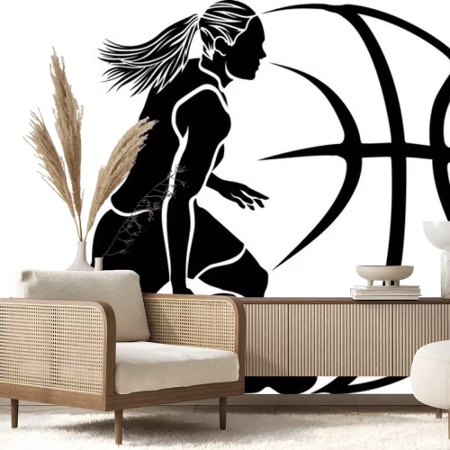 Sticker Vrouwelijke Basketbal Dribble Sihouette met Bal