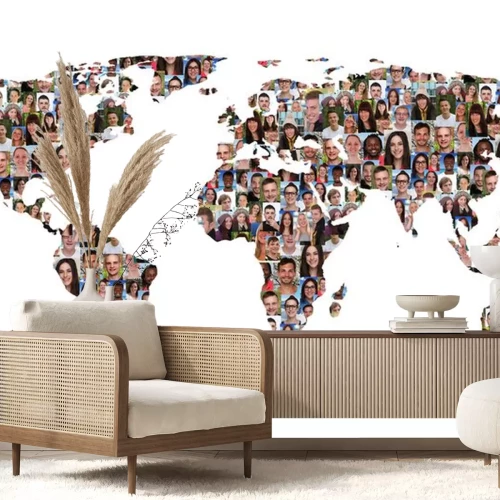 Sticker Welt Erde Weltkarte Menschen Leute Gruppe Integratie multikultu