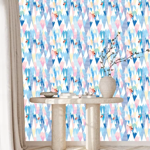 Behang Kleurrijke bergen en vogels