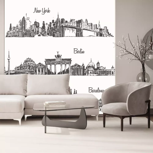 Sticker Set steden New York Berlin Barcelona vector schets