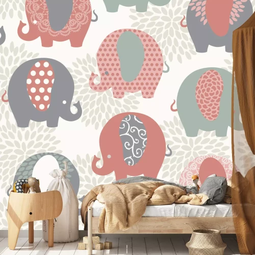 Sticker Decoratieve afbeeldingen van olifanten, pastelafbeeldingen
