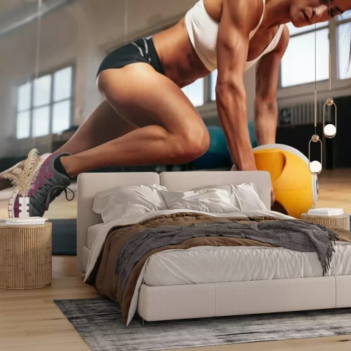 Fotobehang Gespierde vrouw tijdens de training