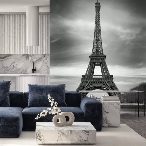 Fotobehang Moderne architectuur en een rode auto