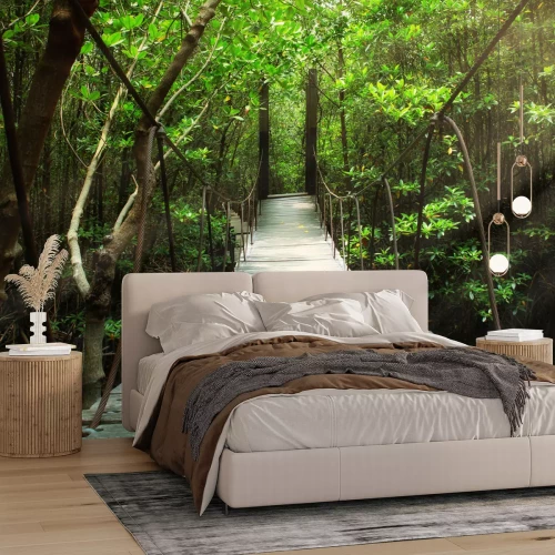 Fotobehang Brug door een tropisch jungle