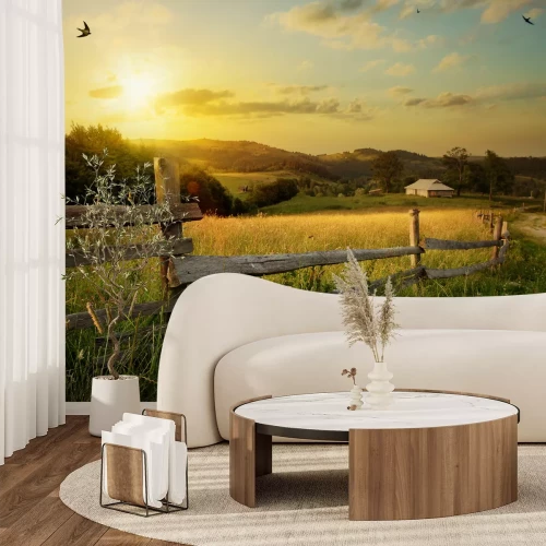 Fotobehang Zonsopgang op het platteland