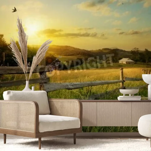 Fotobehang Zonsopgang op het platteland