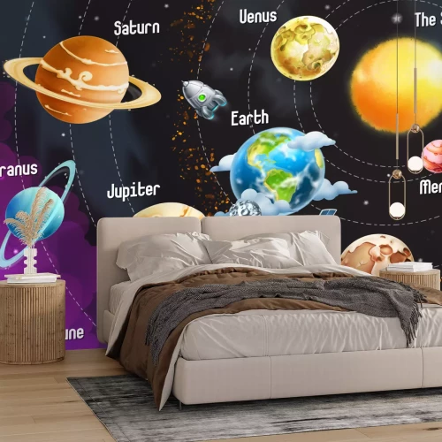 Fotobehang Getekende planeten van het zonnestelsel