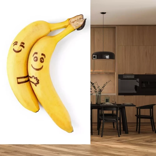 Sticker Bananen op een witte achtergrond met getekende gezichten