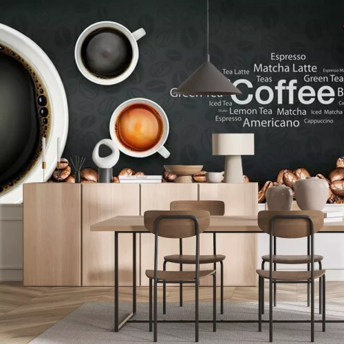 Fotobehang Een café-thema achtergrond met kopjes en inscripties