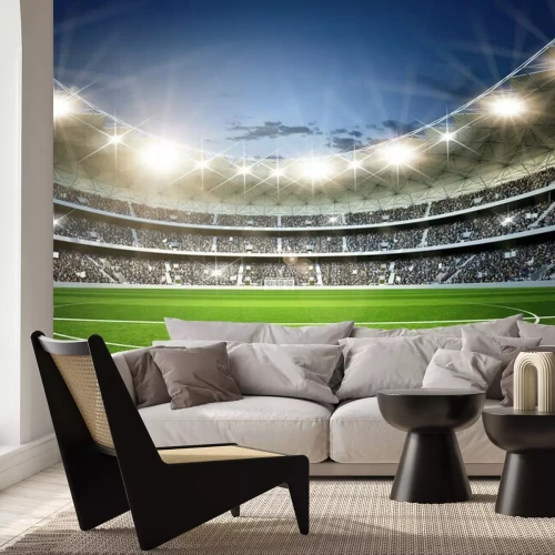 Fotobehang Voetbalstadion en groen grasveld
