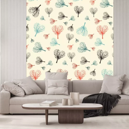 Sticker Seamless Vector Flat Design Heart Shaped Trees Background