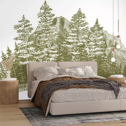 Sticker Houtsnede Mountain Drawing