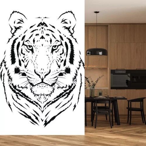 Sticker Tijger zwart omlijnt witte achtergrond