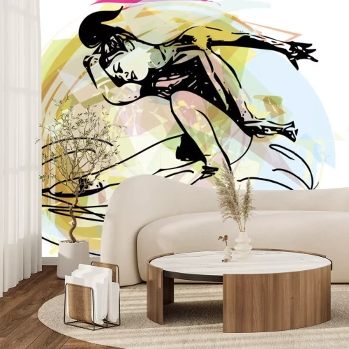 Sticker vrouw schaatser schaatsen op kleurrijke sportarena