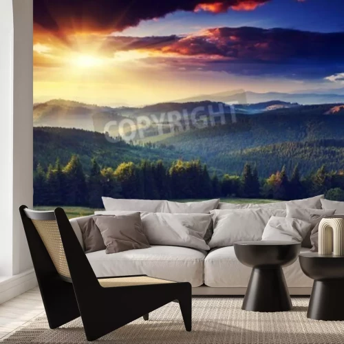 Fotobehang Zonsopgang over majestueuze bergen