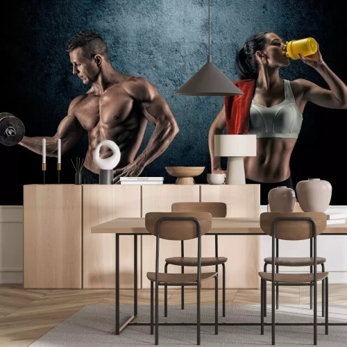 Fotobehang Een paar atleten in de sportschool