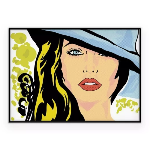 Poster Een vrouw met een hoed in een stripboekillustratie