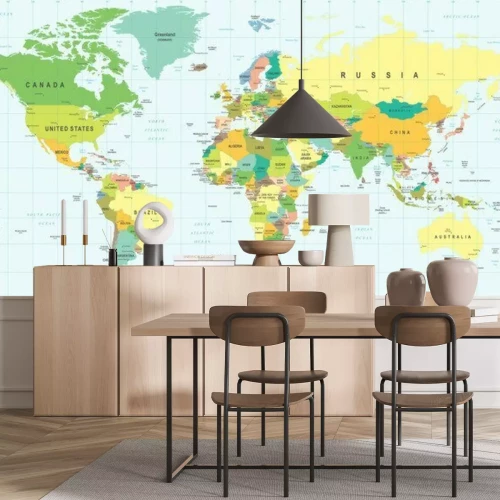 Fotobehang Kleurrijke landen op de wereldkaart