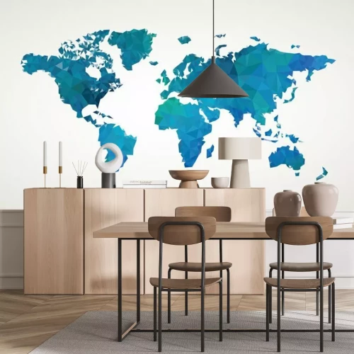 Fotobehang Geometrische blauwe wereldkaart