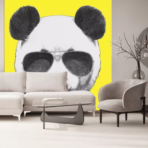 Sticker Hand getrokken portret van Panda met zonnebril. Vector geïsoleerde elementen.