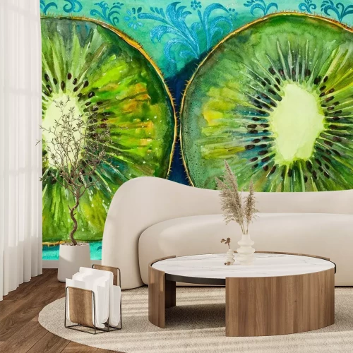 Sticker Tekening van een water kleur op papier, fruit, kiwi