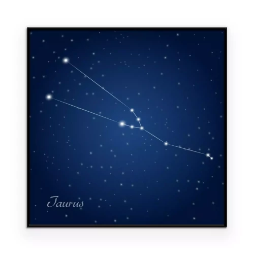 Poster Het sterrenbeeld Stier aan de donkerblauwe hemel.