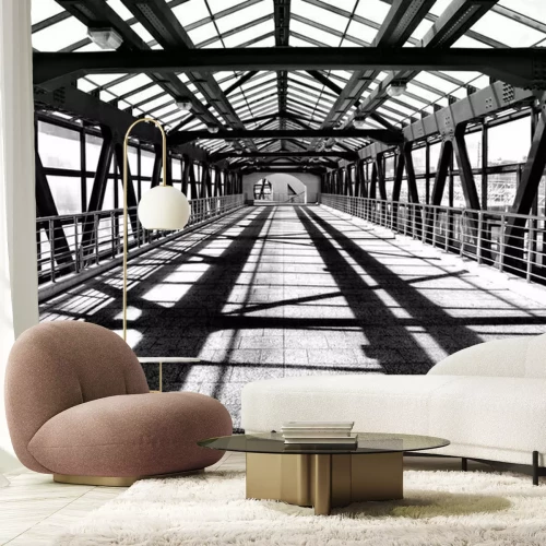 Fotobehang Zwart-witfoto van de ijzeren brug