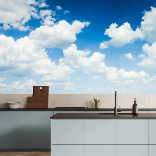 Fotobehang Blauwe luchtwolken van dichtbij