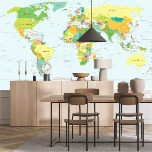 Fotobehang Wereldkaart met landen gemarkeerd