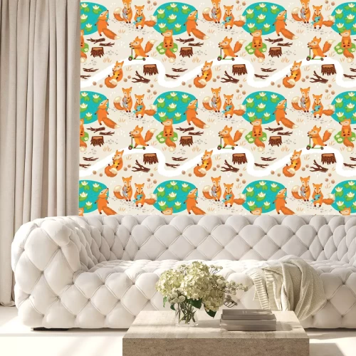 Behang Naadloze patroon met kleine leuke vossen. Achtergrond beeldverhaal