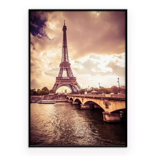 Poster Beautiful Eiffel Tower in Paris France under golden light
