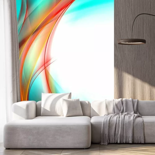 Fotobehang Abstracte oranje golf met turquoise