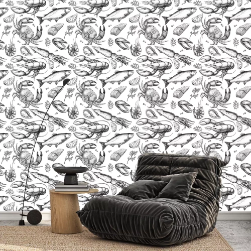 Behang Inwoners van het zeepatroon zwart-wit