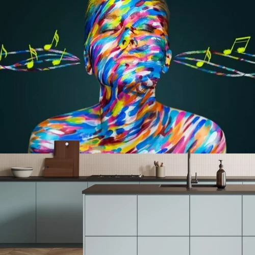 Fotobehang Vrouw en kleurrijke noten