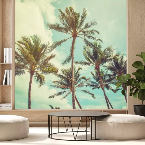 Fotobehang Palmbomen op vintage hemelachtergrond